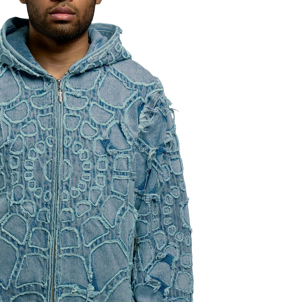 REVENGE SPIDER WEB DENIM JACKET BLEACHED INDIGO