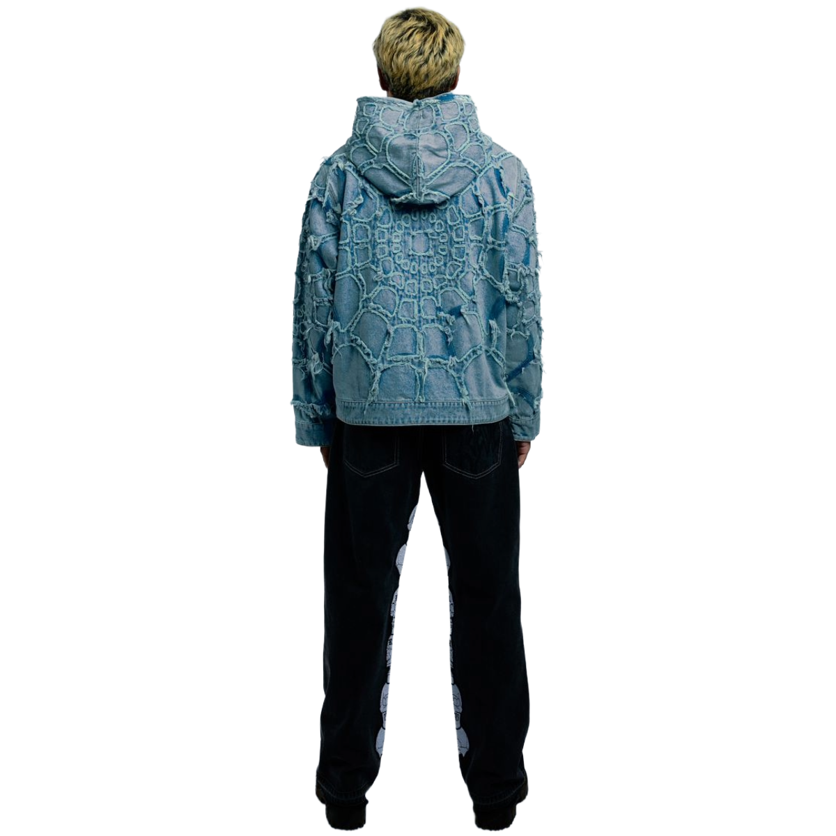 REVENGE SPIDER WEB DENIM JACKET BLEACHED INDIGO