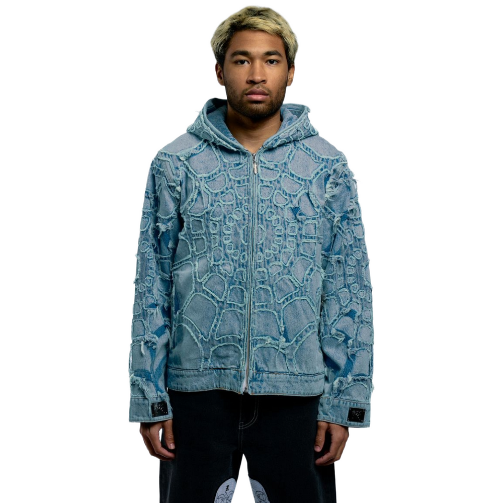 REVENGE SPIDER WEB DENIM JACKET BLEACHED INDIGO