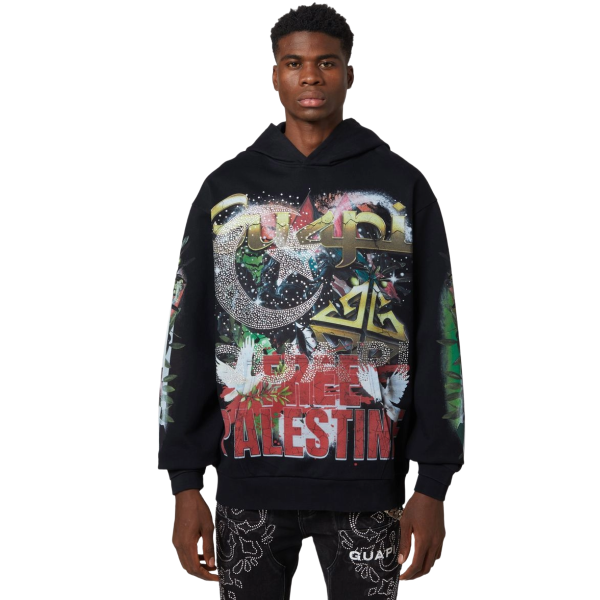 GUAPI BLACK FREE PALESTINE HOODIE