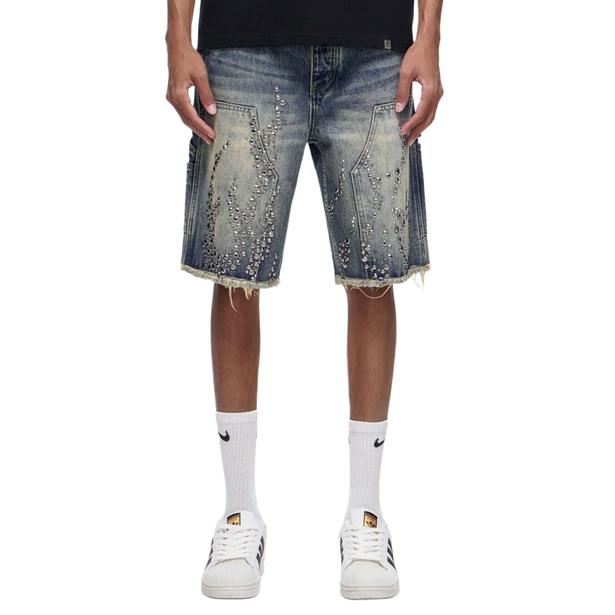 TRNCHS 'SHRAPNEL' WASHED DENIM SHORTS (LITE)