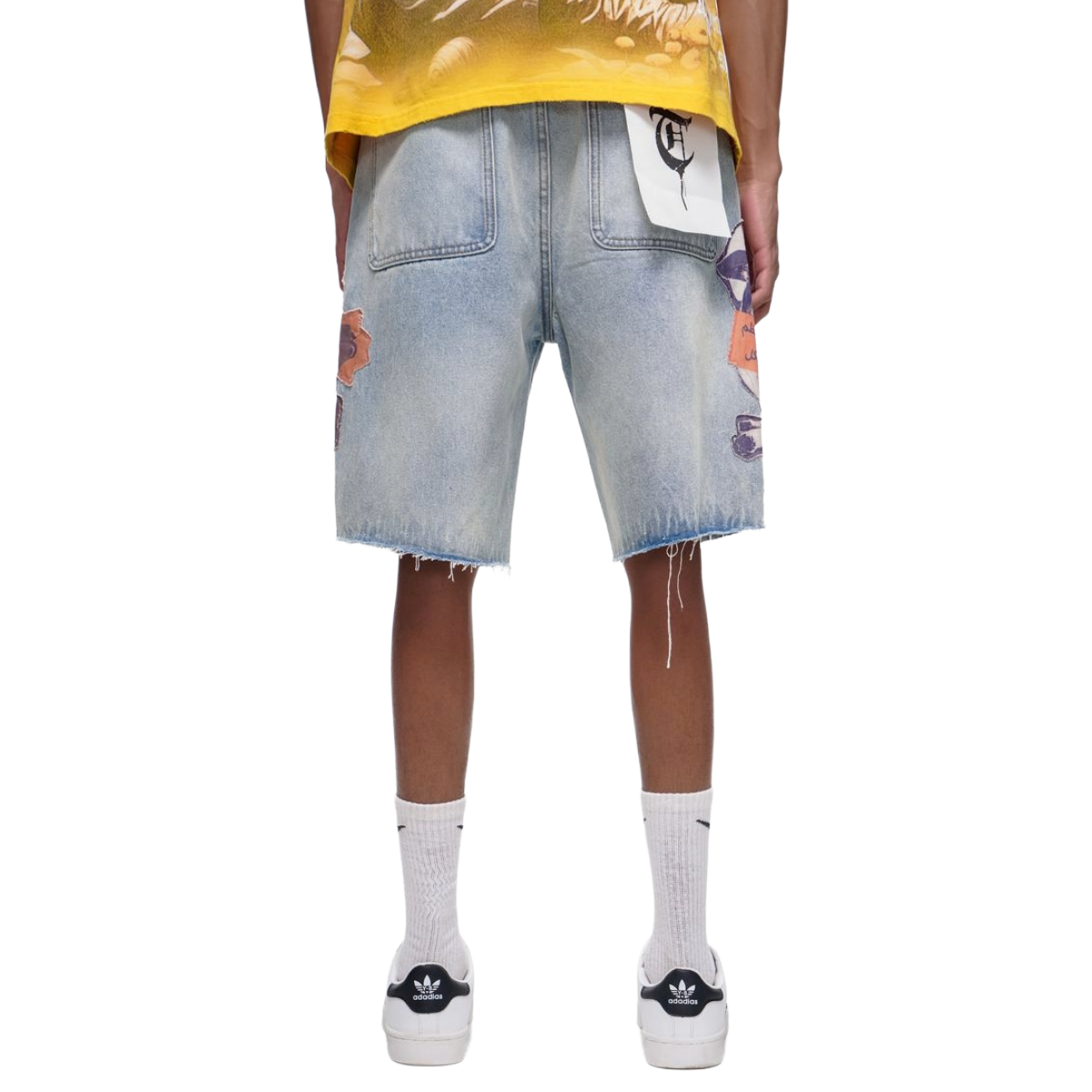 TRNCHS 'COLLAGE' WASHED DENIM SHORTS (LT BLUE)