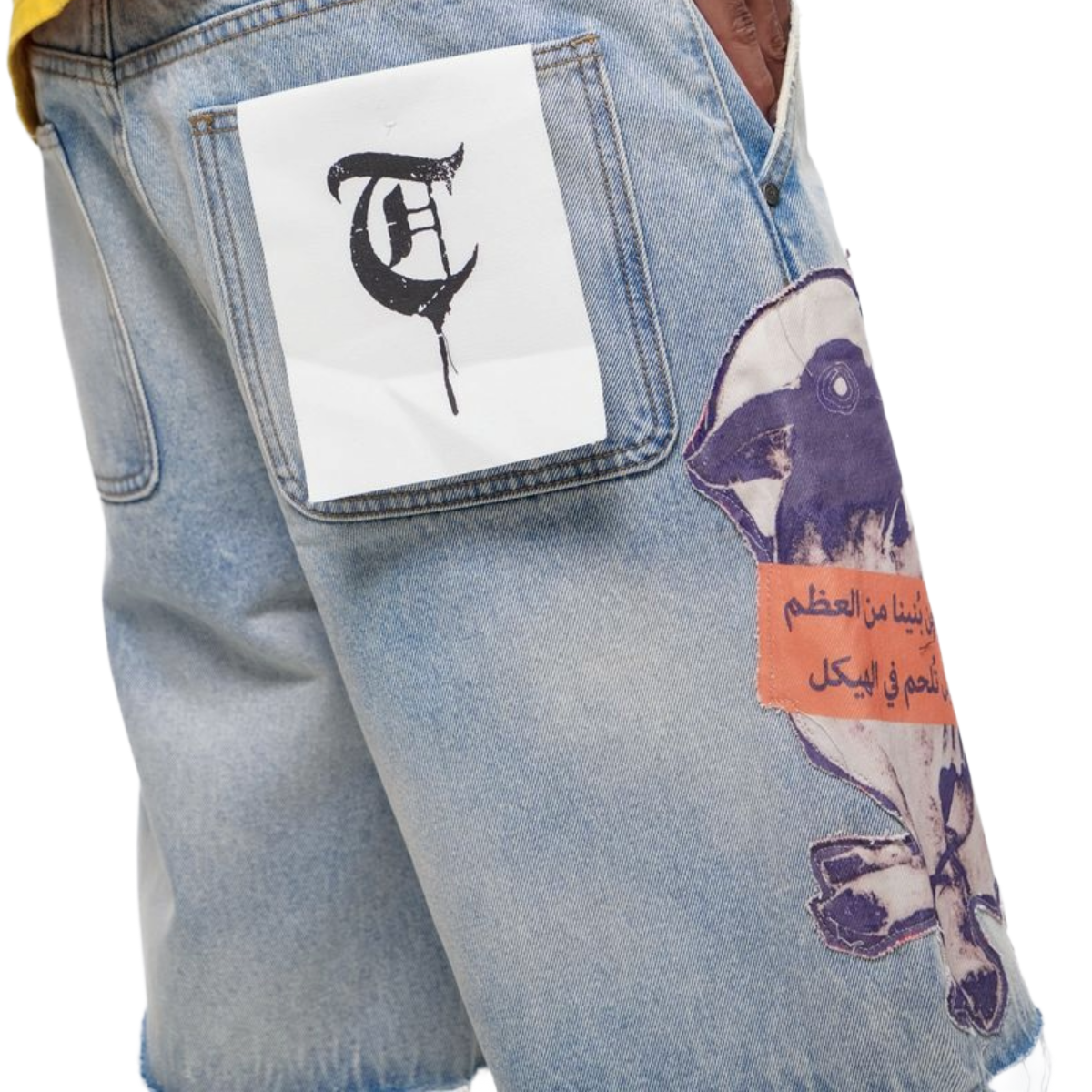 TRNCHS 'COLLAGE' WASHED DENIM SHORTS (LT BLUE)