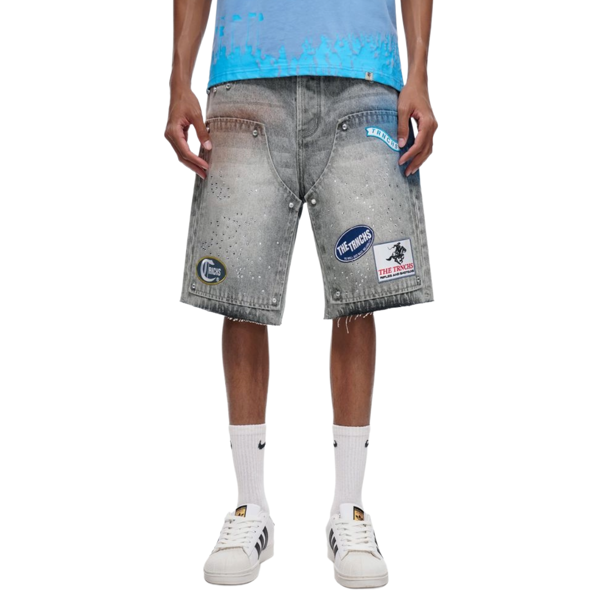 TRNCHS 'OPERATOR' WASHED DENIM SHORTS (GRAY)