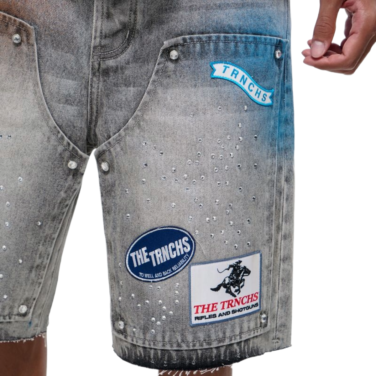 TRNCHS 'OPERATOR' WASHED DENIM SHORTS (GRAY)