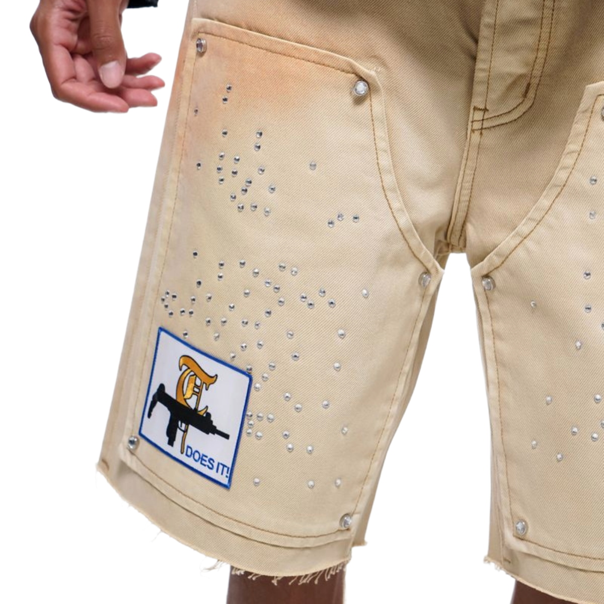 TRNCHS 'OPERATOR' WASHED DENIM SHORTS (KHAKI)