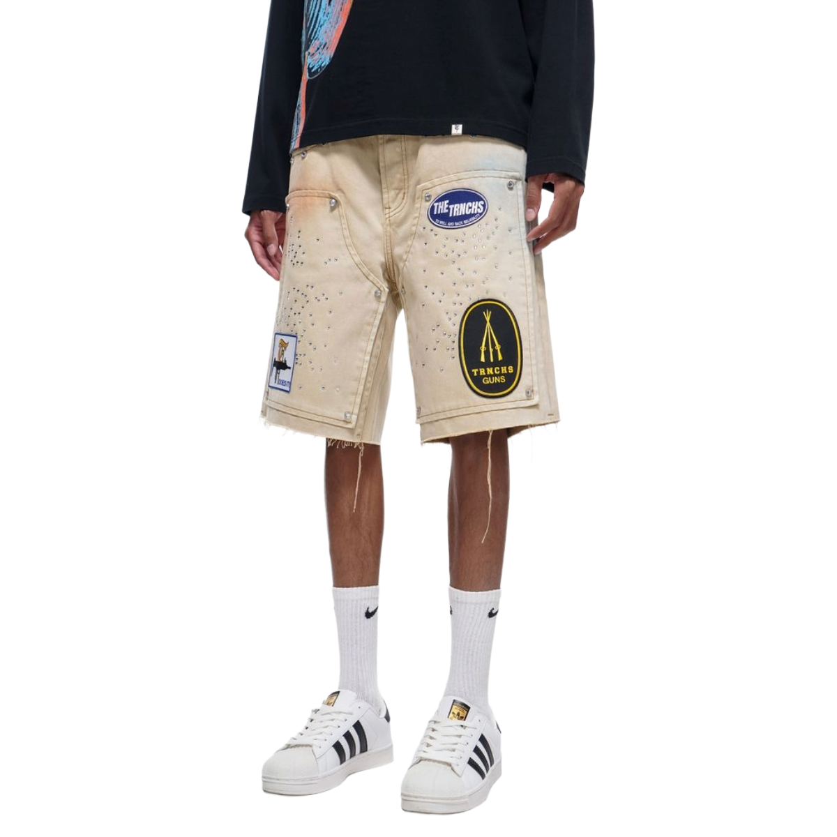TRNCHS 'OPERATOR' WASHED DENIM SHORTS (KHAKI)