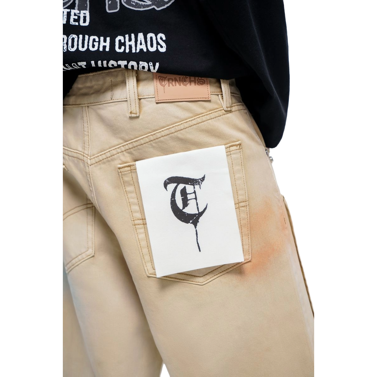 TRNCHS 'OPERATOR' WASHED DENIM SHORTS (KHAKI)