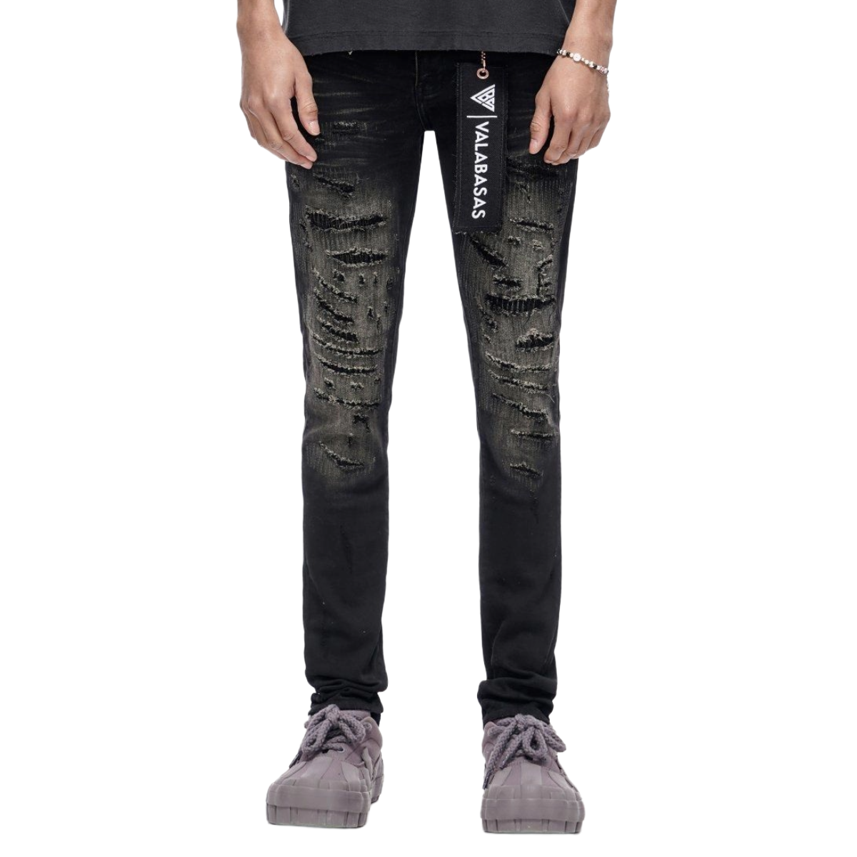 VALABASAS 'REPAIR' WASHED SKINNY DENIM (BLK)