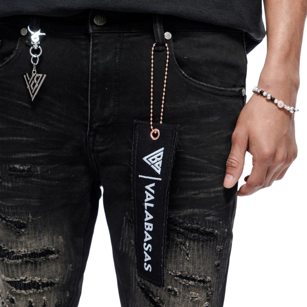 VALABASAS 'REPAIR' WASHED SKINNY DENIM (BLK)