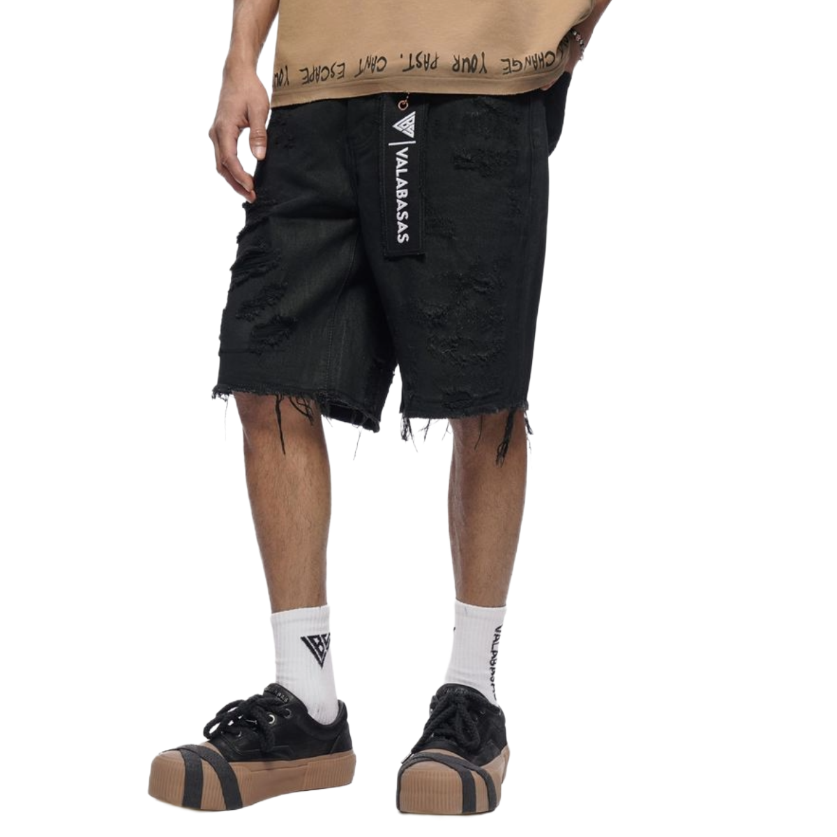 VALABASAS "CLIPPED" WAXED DENIM SHORTS (BLK)