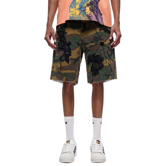 TRNCHS 'STITCHED' DENIM SHORTS (CAMO)