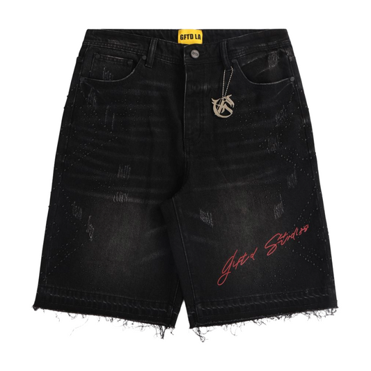 GFTD 'VICES A PARIS' DENIM SHORTS (BLK)