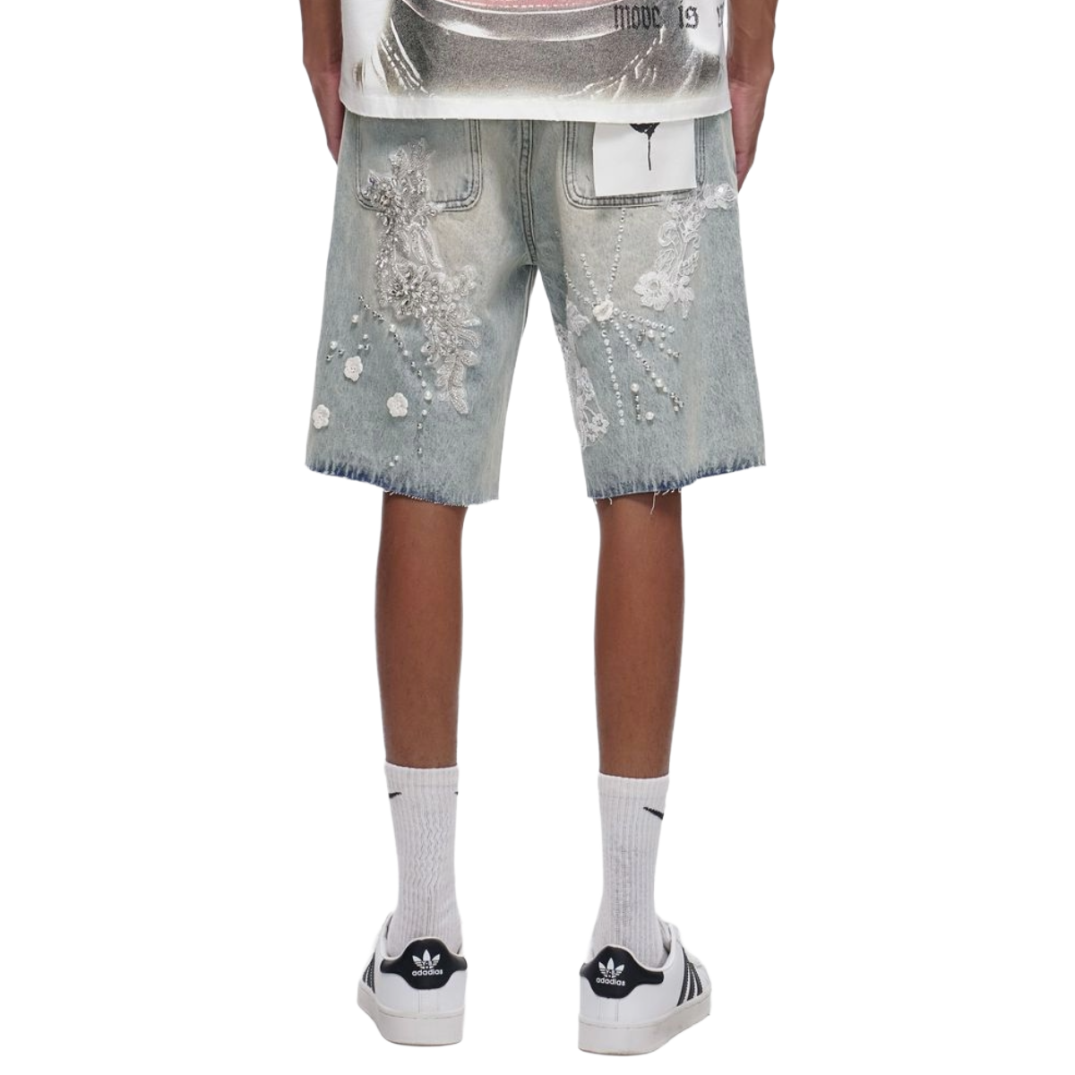 TRNCHS 'STITCHED' WASHED DENIM SHORTS (LT BLUE)