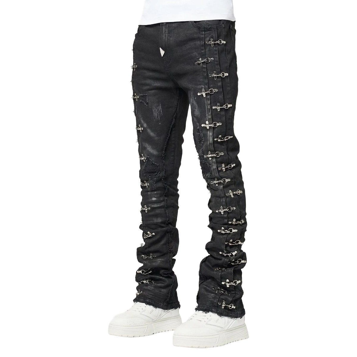 GUAPI 'AVIATION CLASP' SLIM STACKED DENIM (OBSIDIAN BLK)