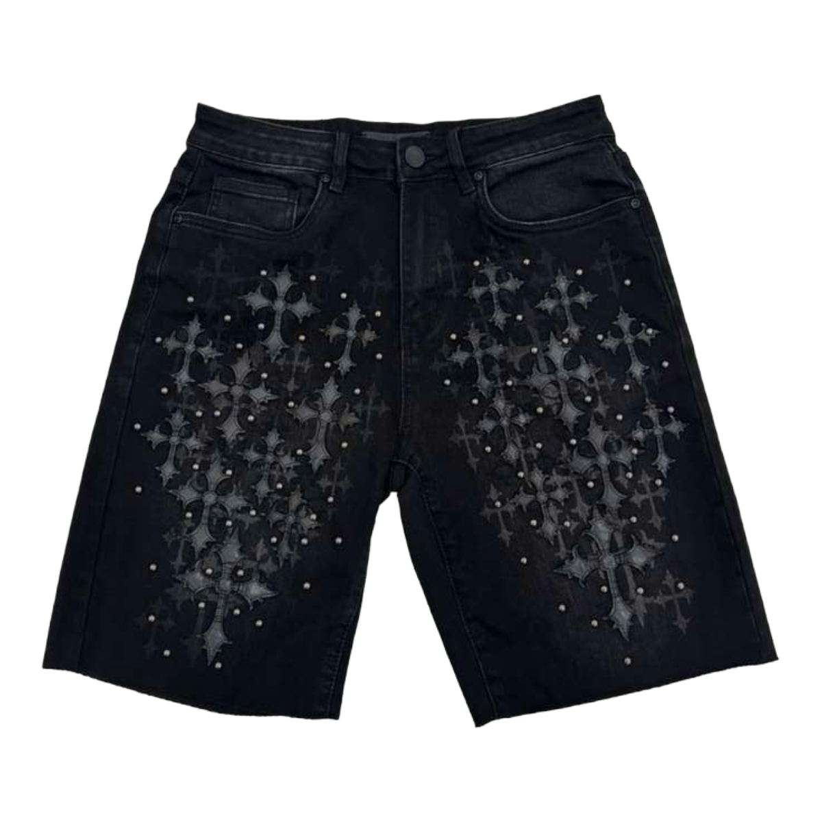 WAIMEA 'CROSS' WASHED DENIM SHORTS (BLK)
