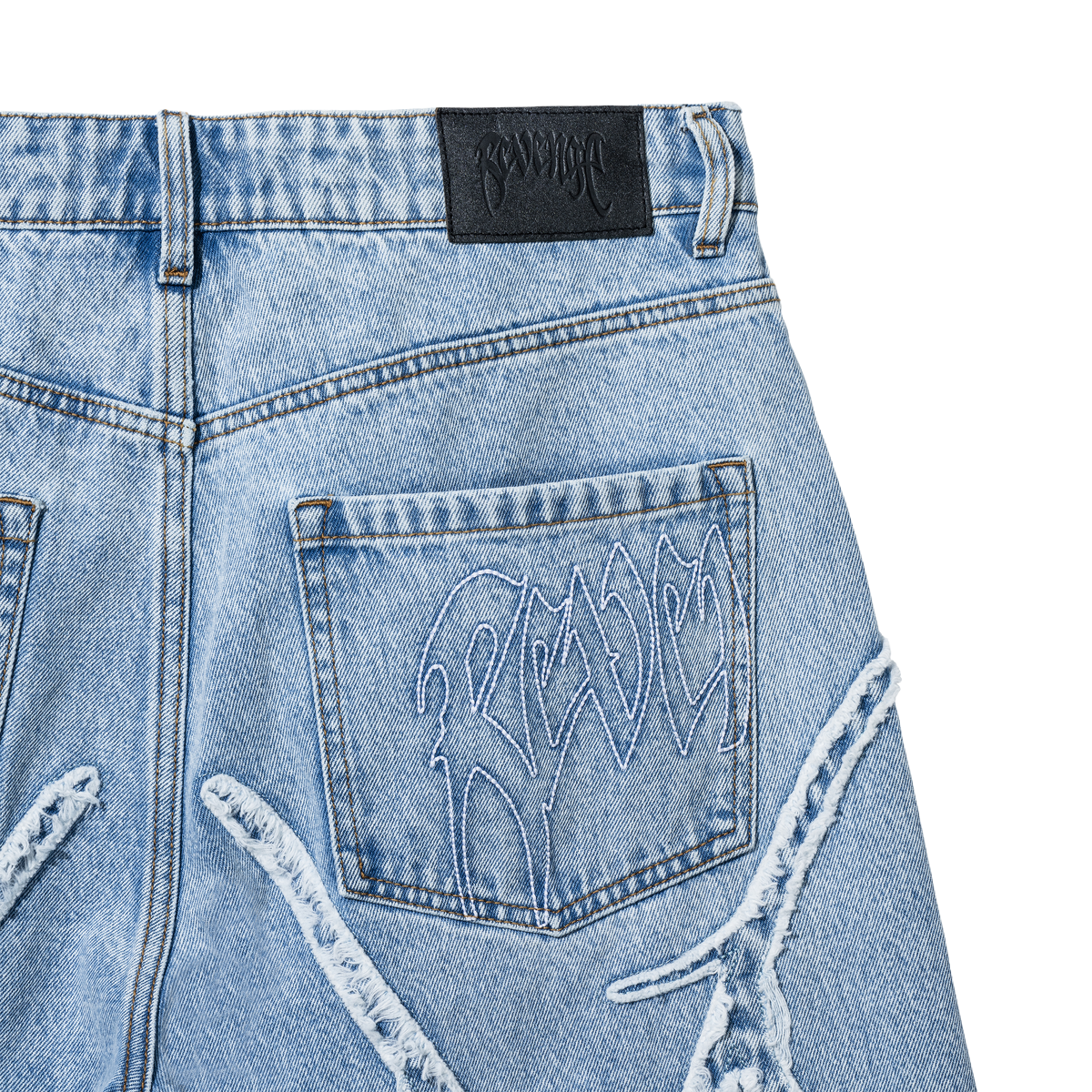 REVENGE 'SPIDER WEB' BLEACHED DENIM SHORTS