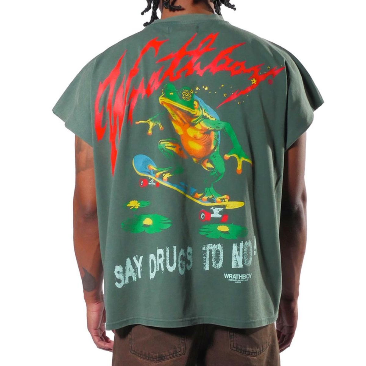 WRATHBOY 'BRAIN ON DRUGS' SLEEVELESS TEE (DRK GRN)