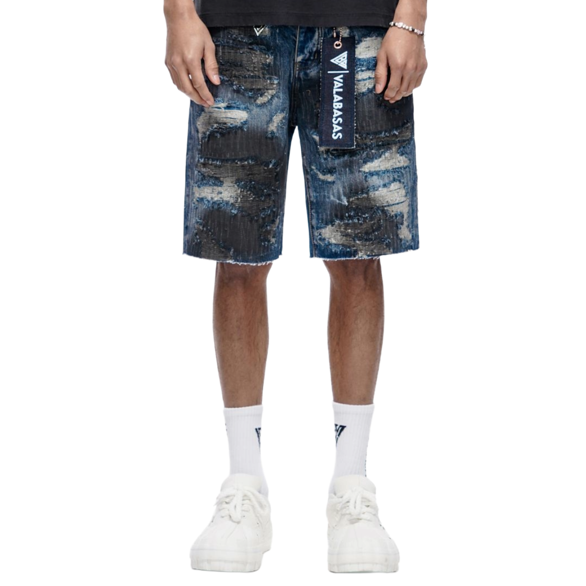 VALABASAS "INCISE" DEMIM SHORTS (DRK BLUE)