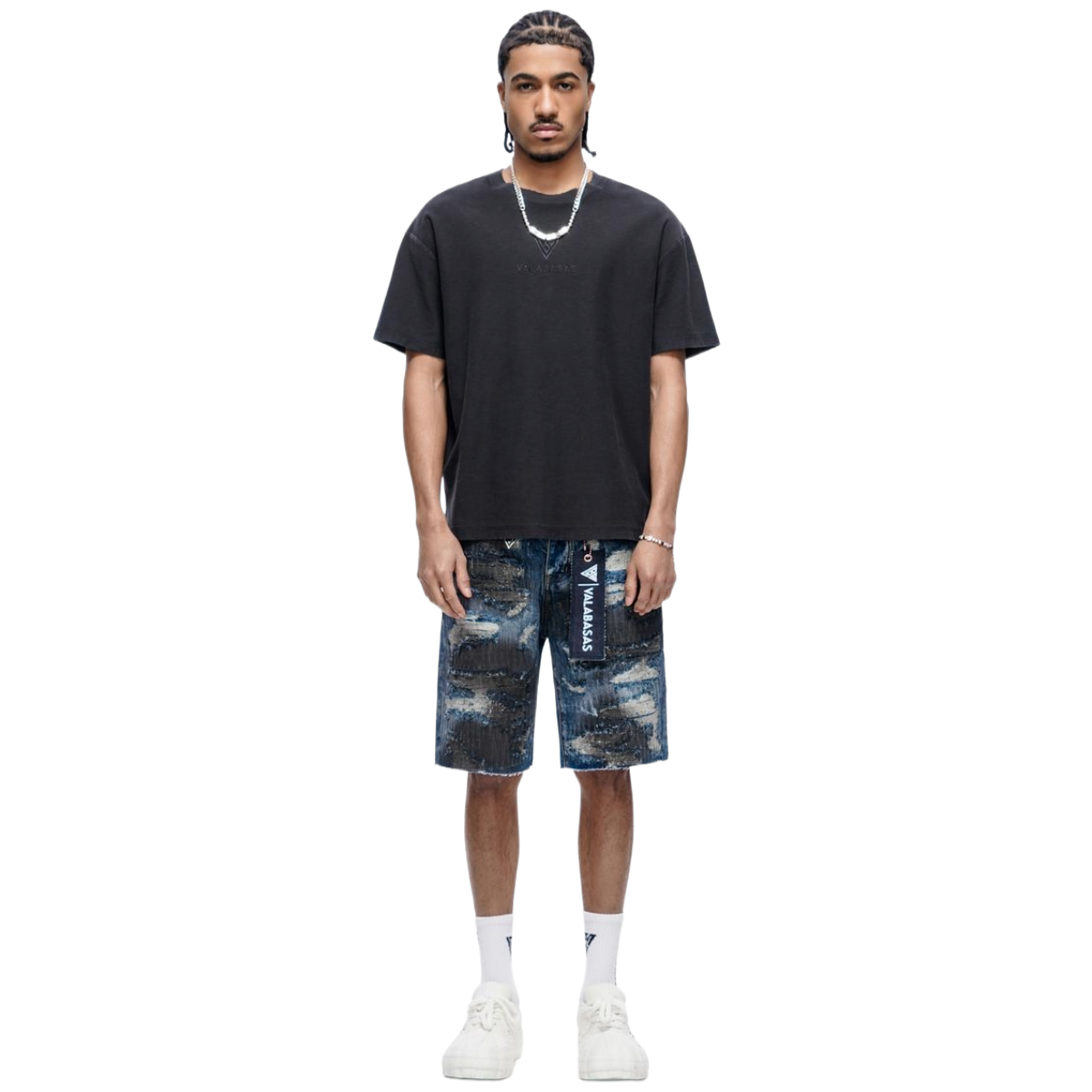 VALABASAS "INCISE" DEMIM SHORTS (DRK BLUE)