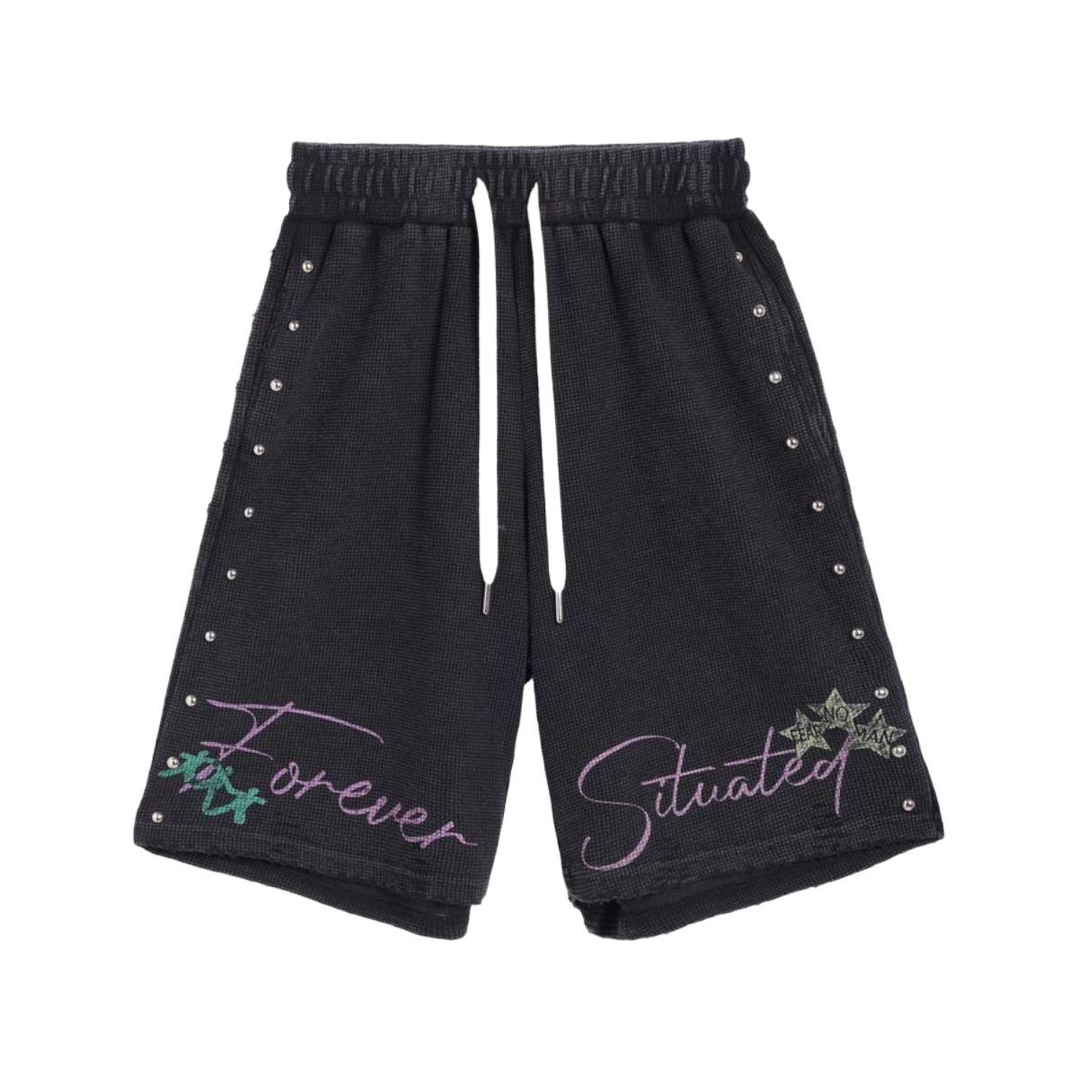 FS 'WAFFLE FOREVER' STUDDED SHORTS (BLK)