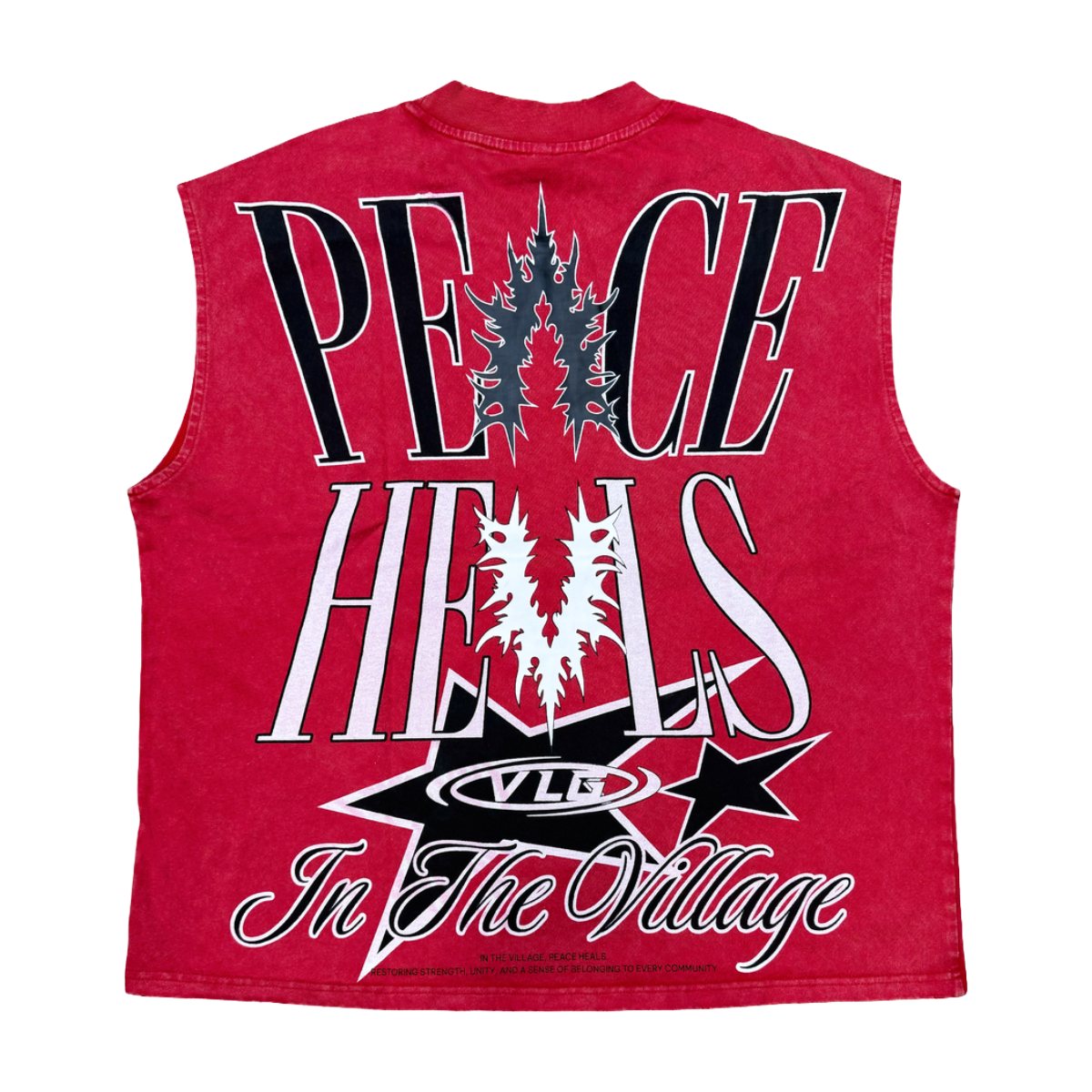 VILLAGE 'RESTORE THE PEACE' SLEEVELESS TEE (RED)