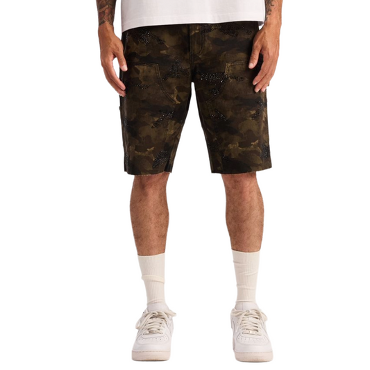 EMBELLISH JAGUAR DENIM SHORTS (CAMO)