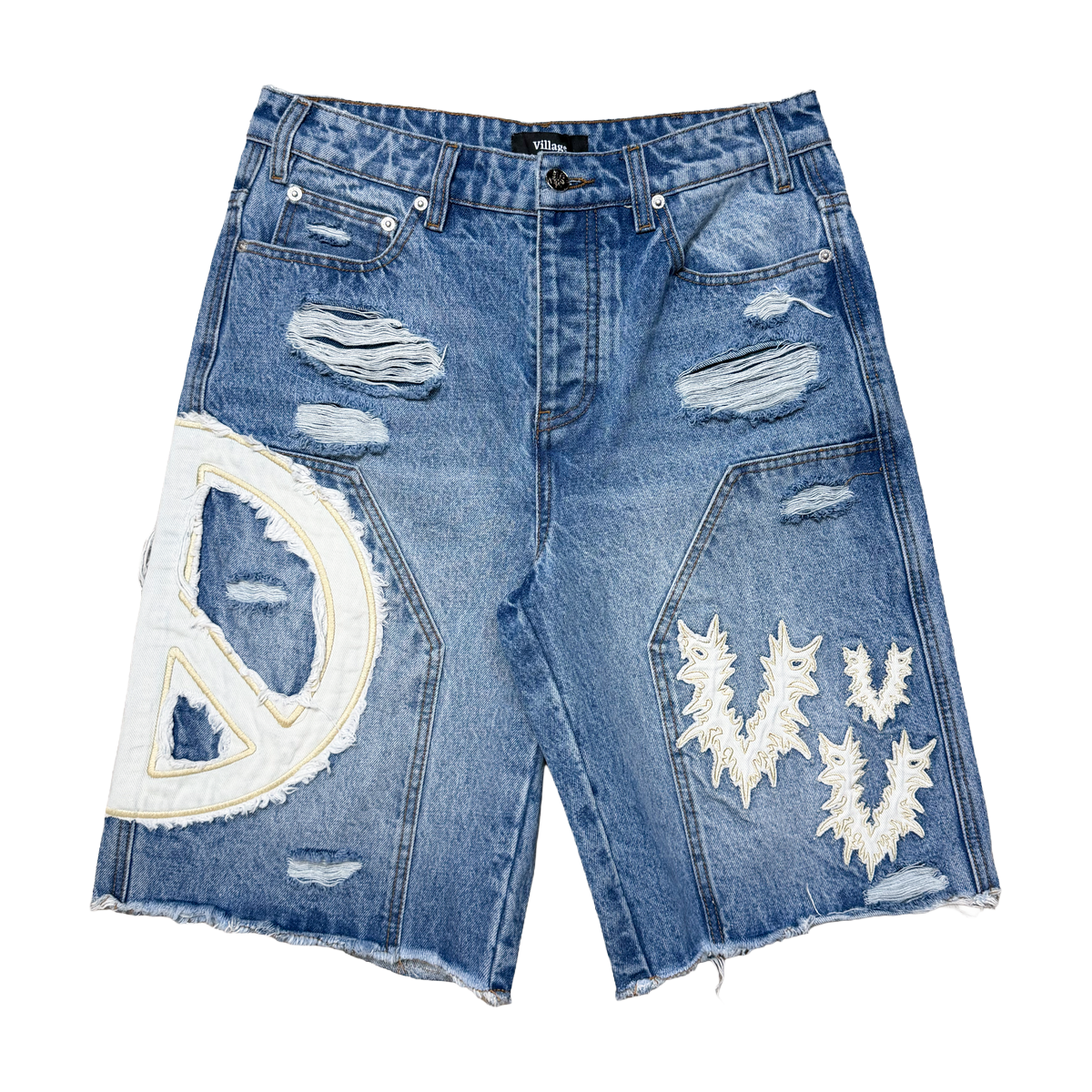 VILLAGE 'PEACE' DENIM SHORT (BLUE)