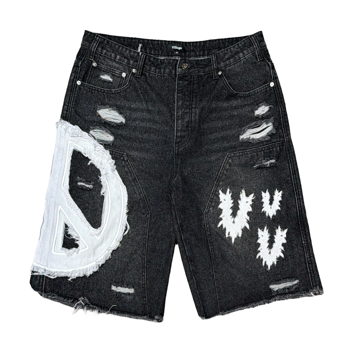 VILLAGE 'PEACE' DENIM SHORT (BLK)