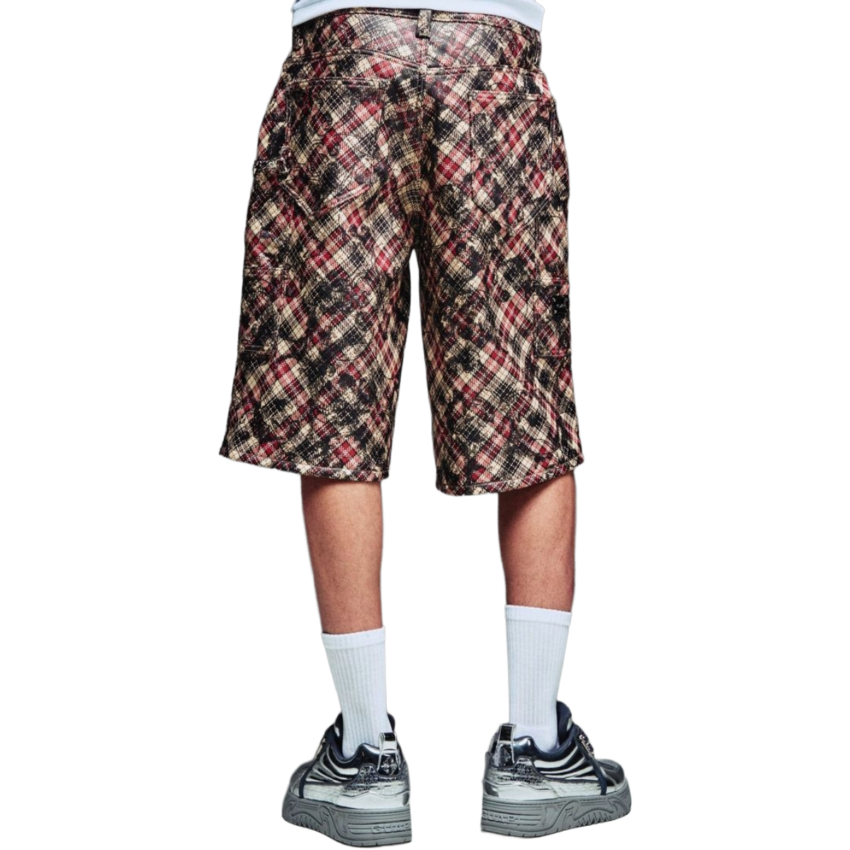 GUAPI 'CHARCOAL' PLAID LEATHER SHORTS