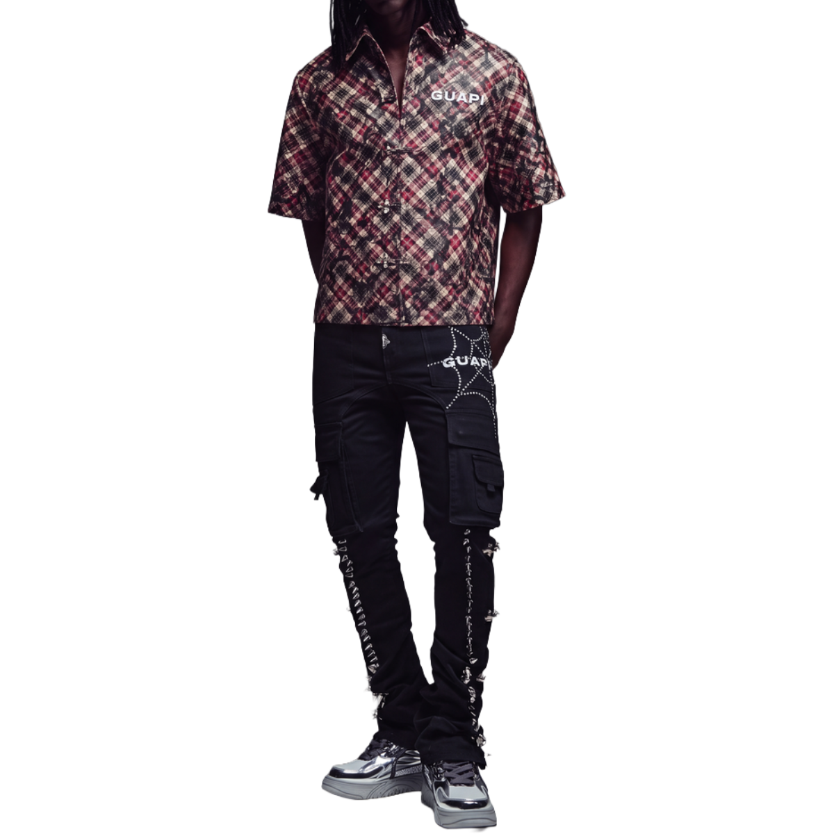 GUAPI 'CHARCOAL PLAID' SS LEATHER SHIRT