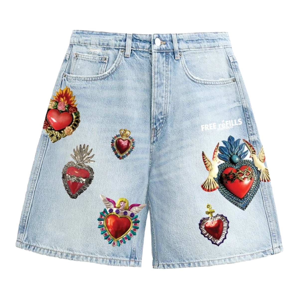 FR 'ADORN' PATCHWORK DENIM SHORTS (BLUE)