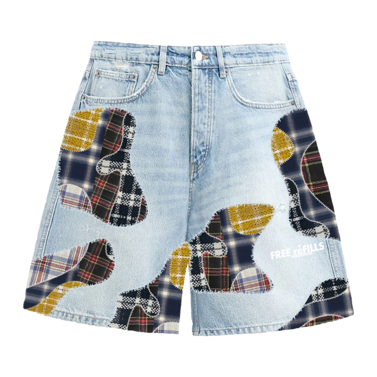 FR 'CLASHING' FLANNEL DENIM SHORTS (BLUE)