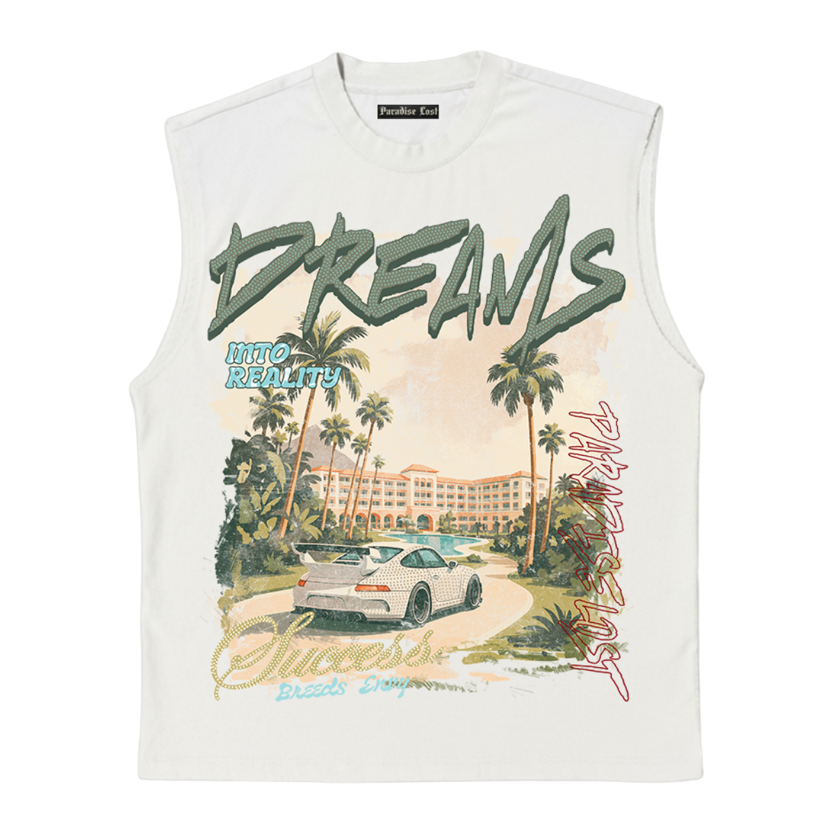 PL 'DREAMS' SLEEVELESS TEE (WHT)