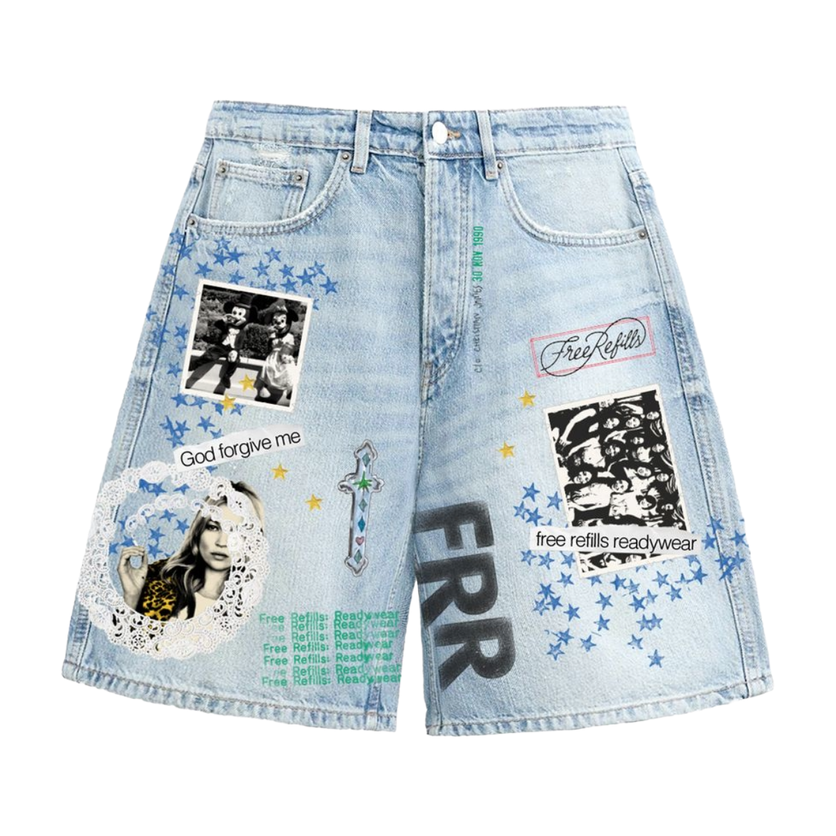 FR 'COLLAGE' DENIM SHORTS (LT BLUE)