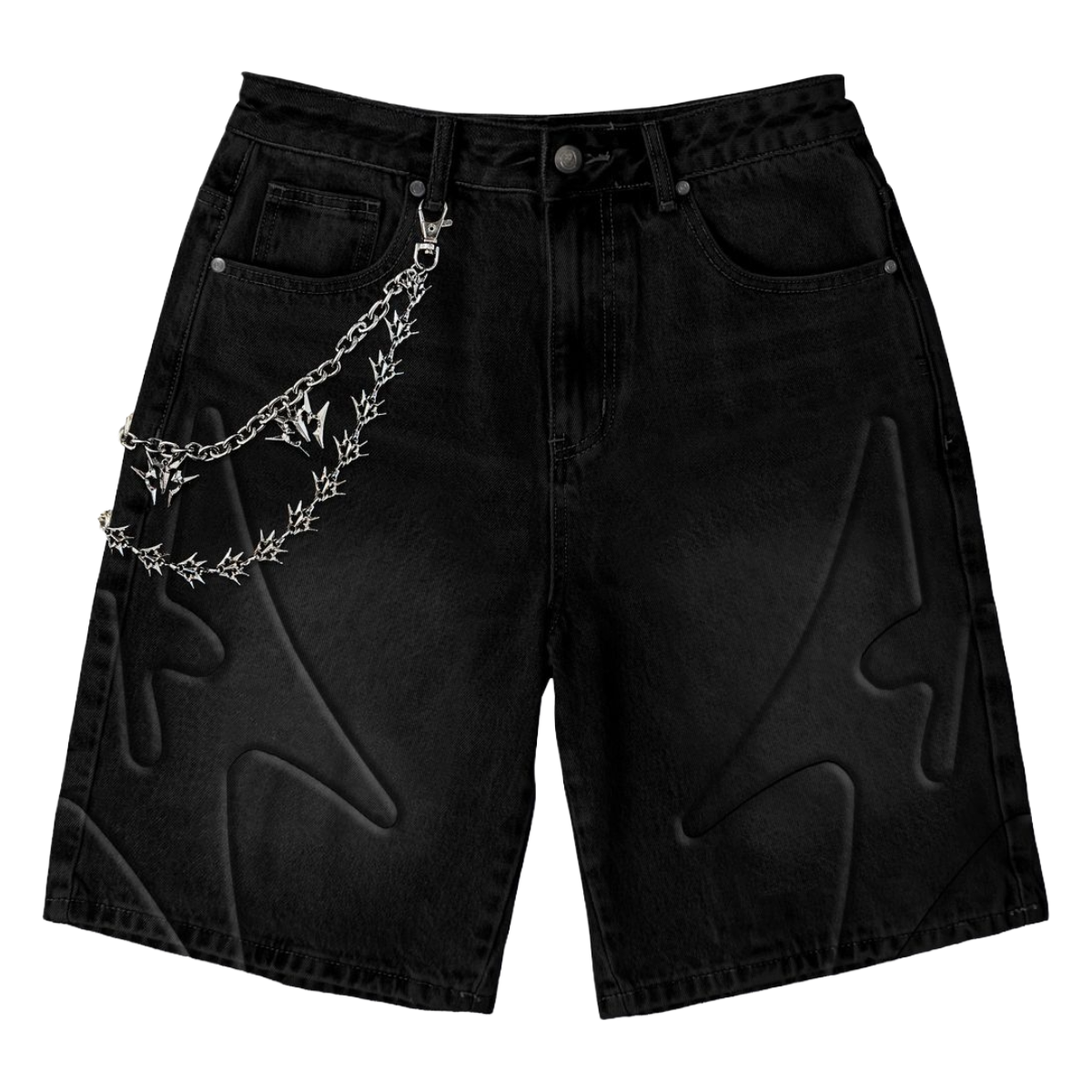 MELEE 'SHOGUN' EMBOSSED DENIM SHORTS (BLK)