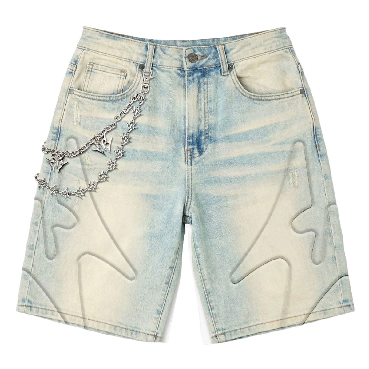 MELEE 'SHOGUN' EMBOSSED DENIM SHORTS (CRM CLOUD)