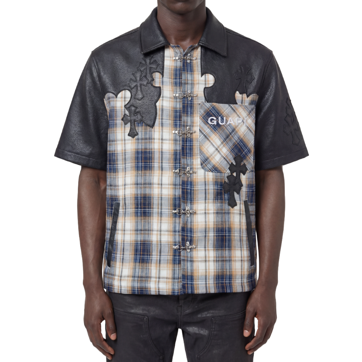 GUAPI 'PLAID CROSS PATCH' SS BUTTON UP