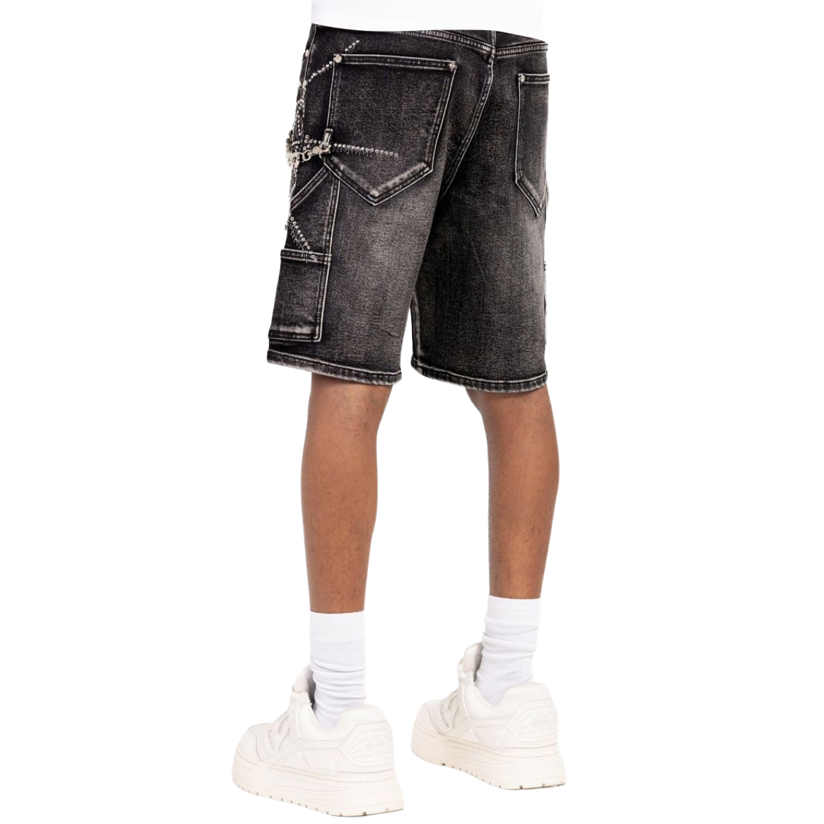 GUAPI 'OBSIDIAN' SPIDER DENIM SHORTS (BLK)