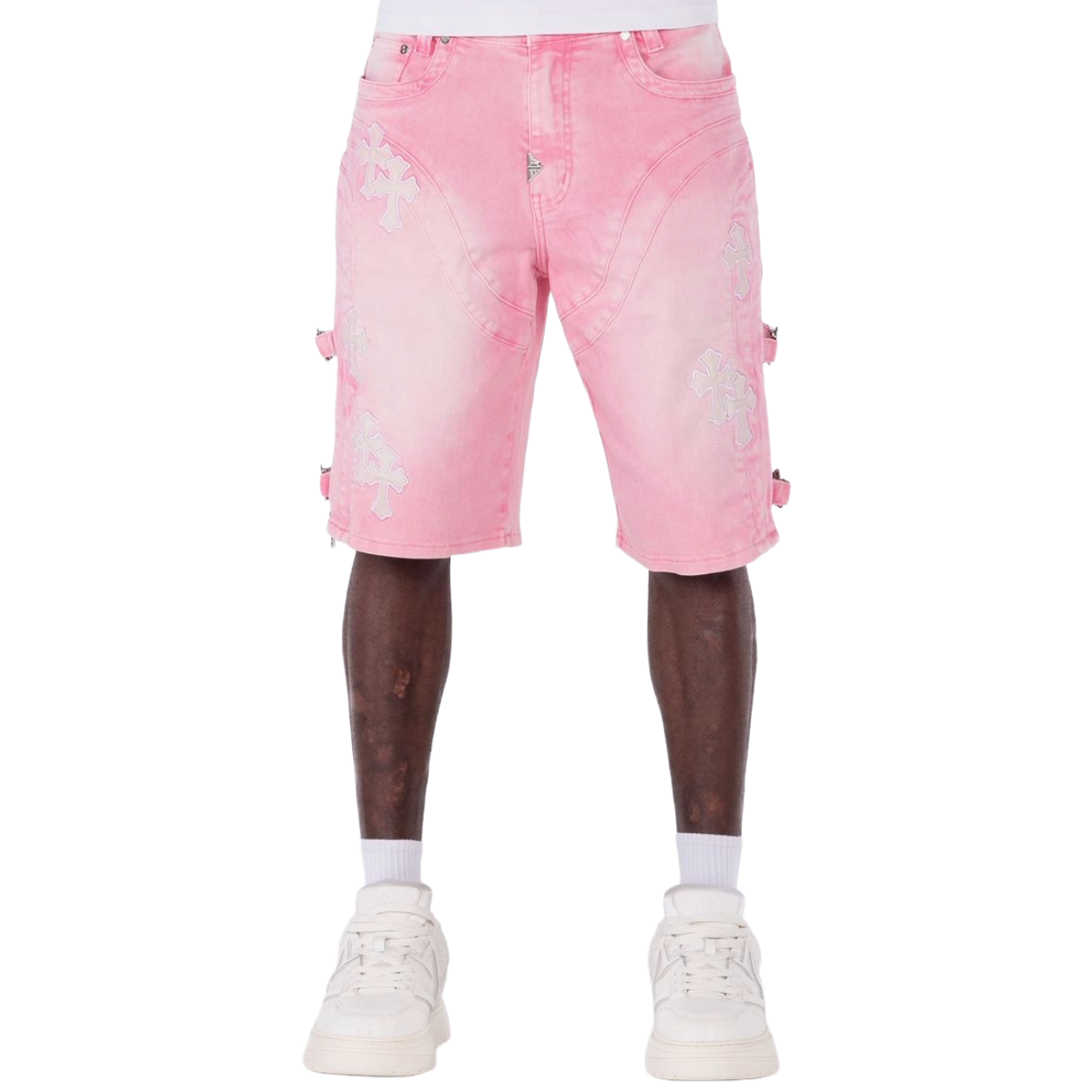 GUAPI 'CROSS BUCKLE' DENIM SHORTS (FRENCH ROSE)