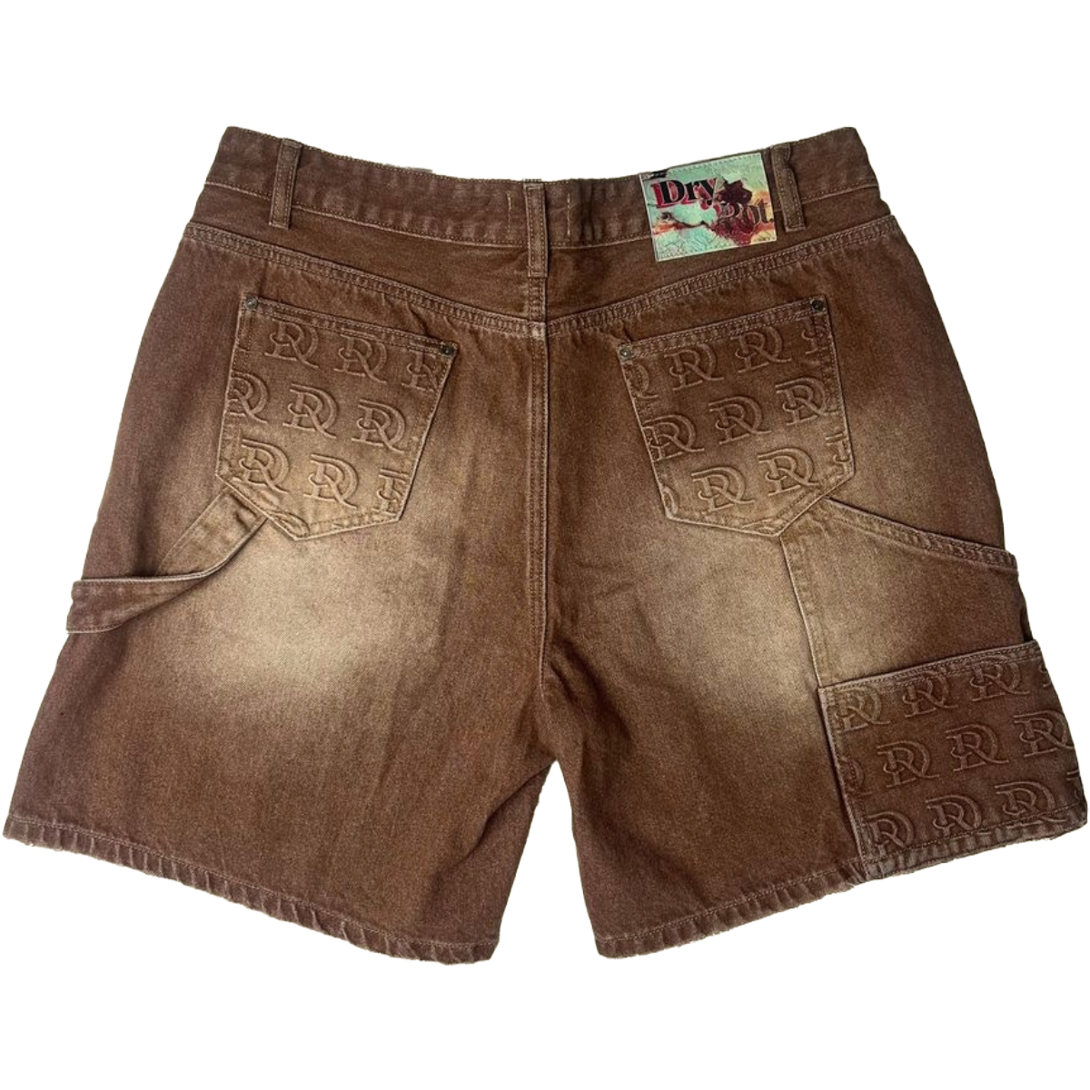 DRY ROT 'DR. STAMPED' DENIM SHORTS (BRWN)