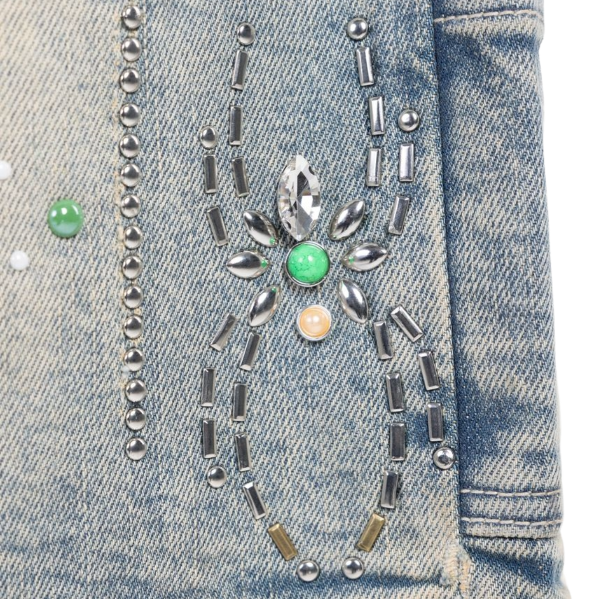 GUAPI 'EMERALD' SPIDER DENIM SHORTS (BLUE)