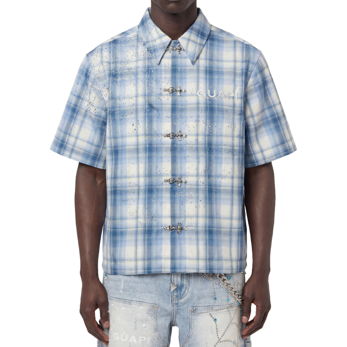 GUAPI 'GLACIER' SS BUTTON UP (BLUE/WHT)