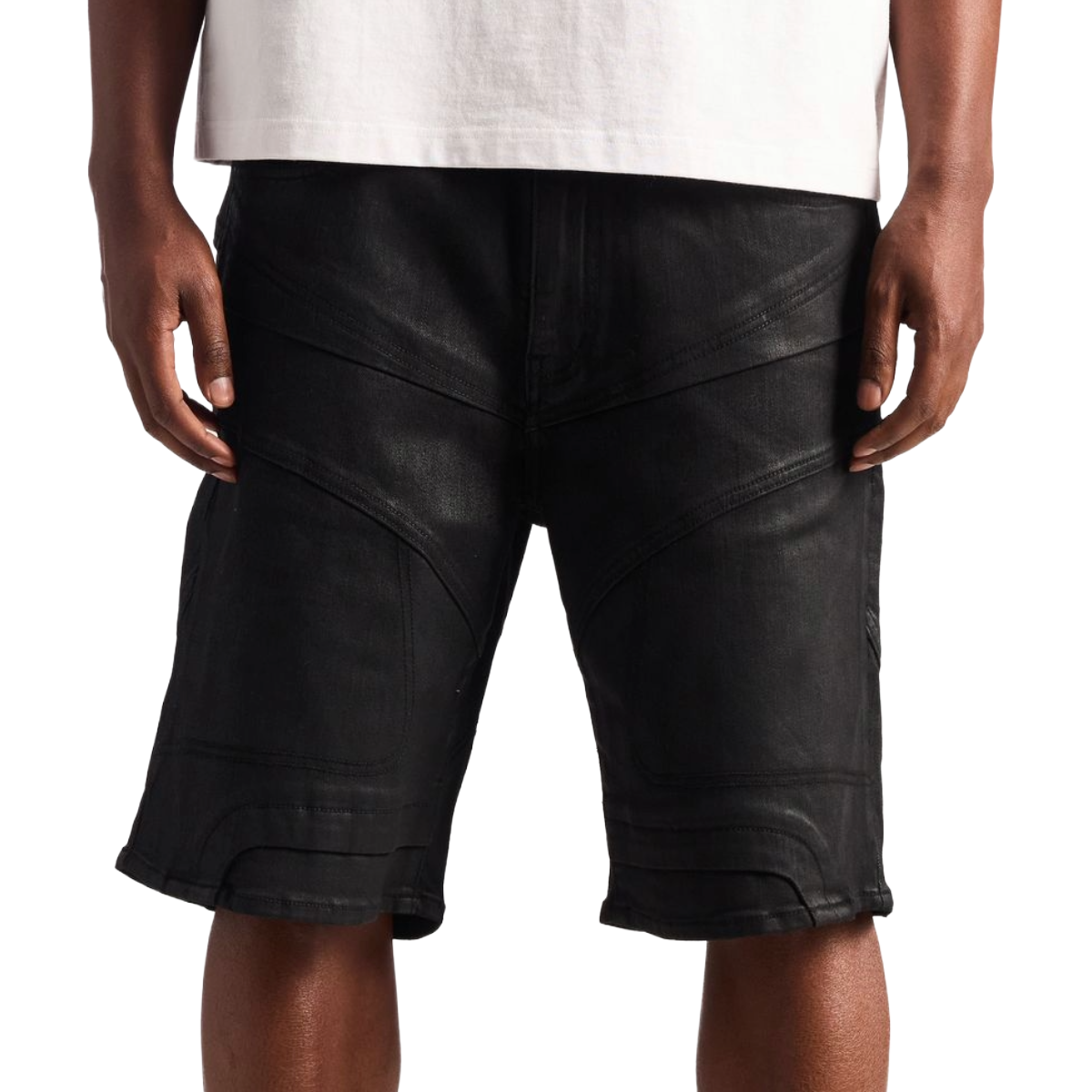 EMBELLISH 'DRONE' WAXED DENIM SHORTS (BLK)