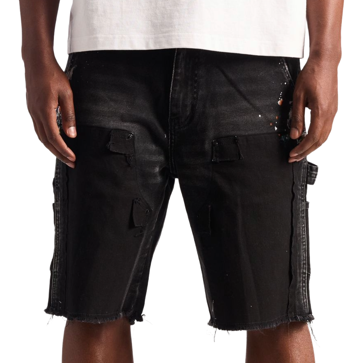 EMBELLISH 'SPRAY PAINT' DENIM SHORTS (BLK)