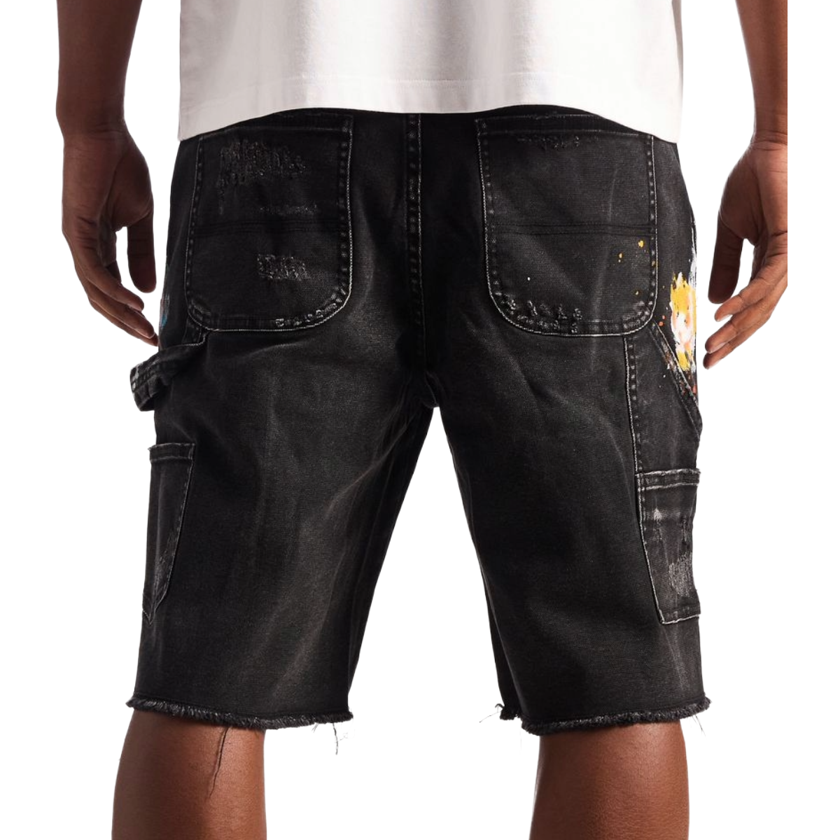 EMBELLISH 'SPRAY PAINT' DENIM SHORTS (BLK)