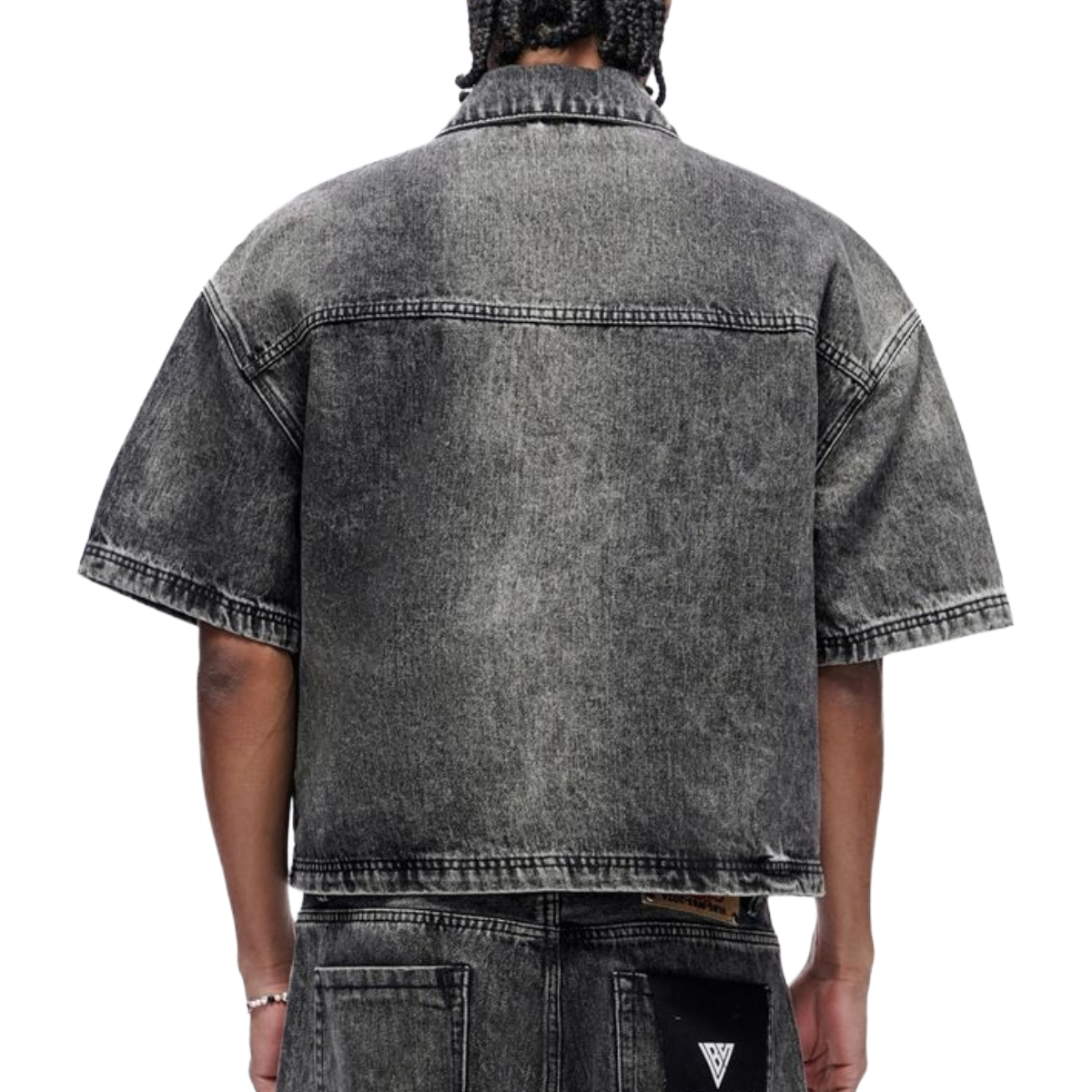 VALABASAS 'FROSTSCALE' DENIM SS ZIP-UP (GREY WASH)