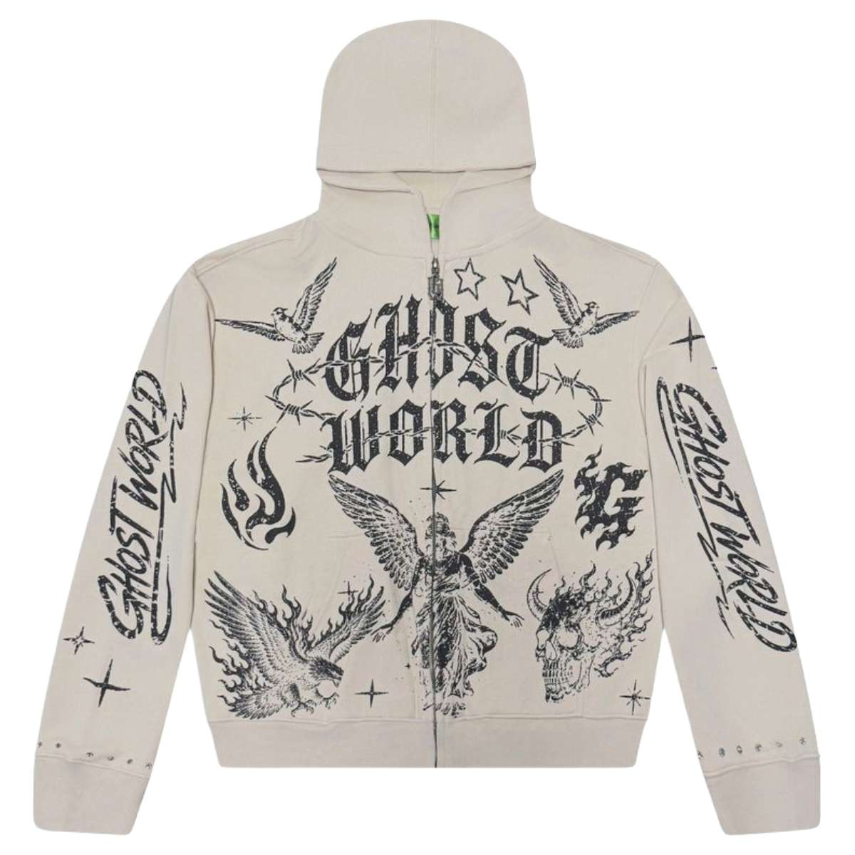 GW 'PRAYER' ZIP-UP HOODIE (BONE)