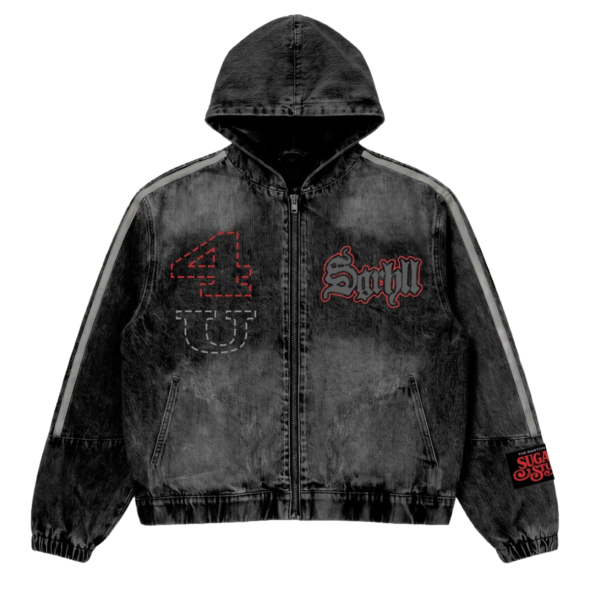 SH 'DIE TRYING' DENIM ZIP-UP HOODIE (BLK WASH)
