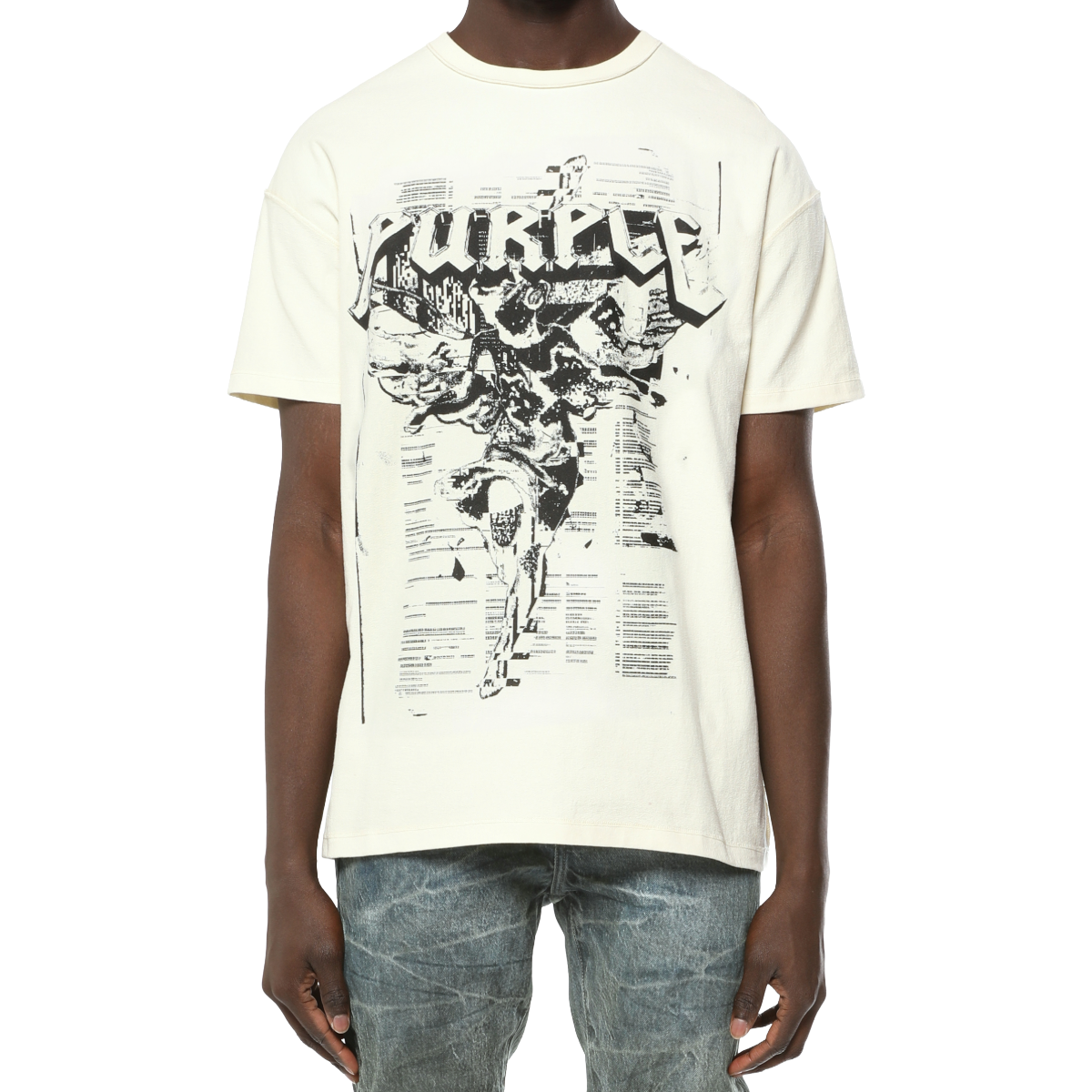 PURPLE TEXTURED INSIDE OUT SS TEE (OFF WHT)